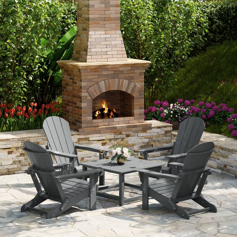 Laguna Outdoor 5-Piece Adirondack Chair With Square Coffee Table Conversation Set