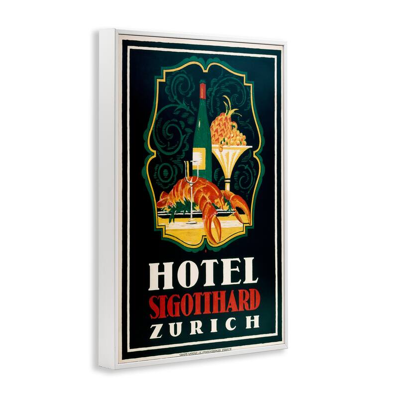 Stupell Vintage Hotel Zurich with Lobster Framed Giclee Art Design By Marcus Jules