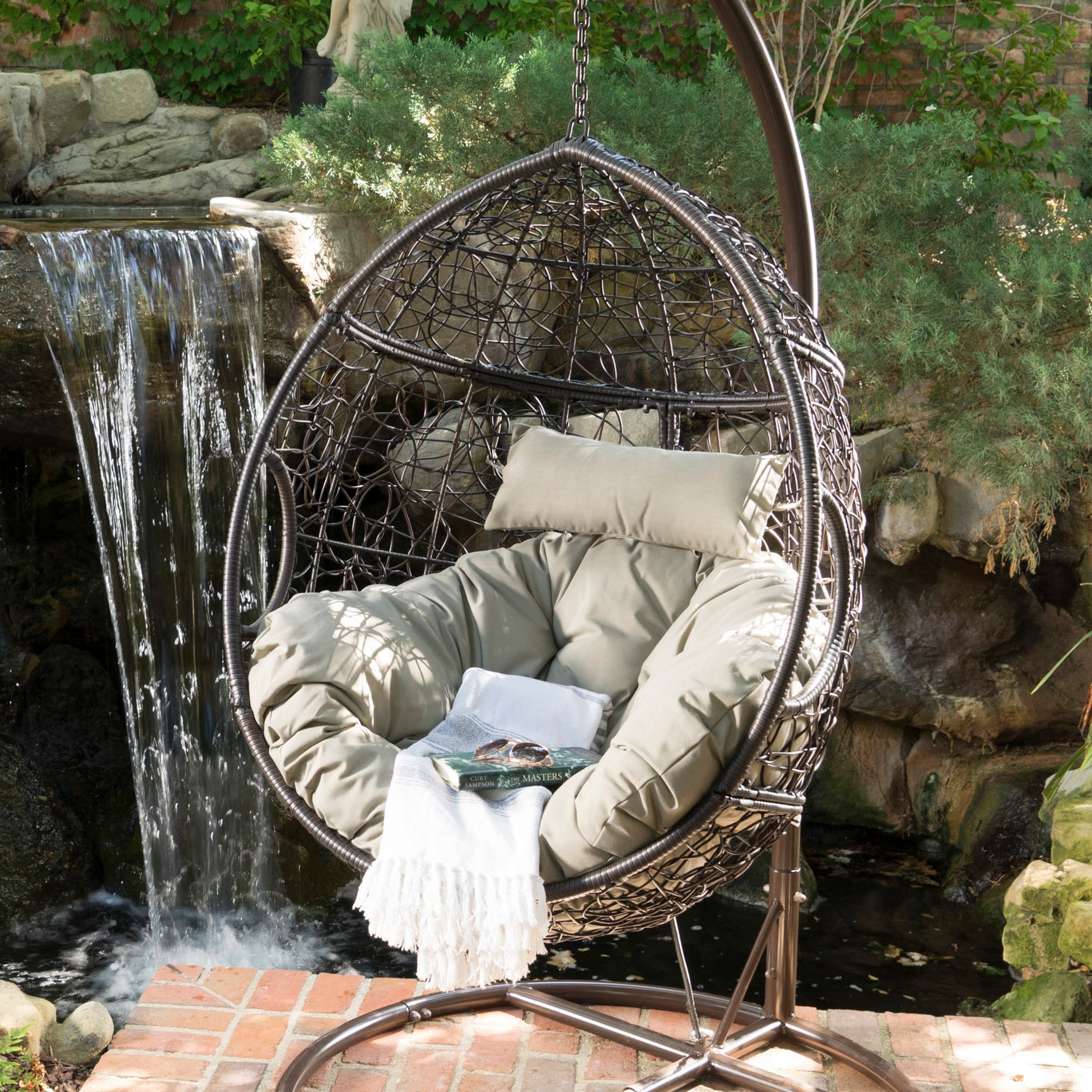 Outdoor Hanging Basket Chair Outdoor Oval Egg Chair with Cushion Bed Bath Beyond 40472913
