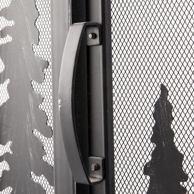 47" x 35" Large Mountain Cabin Fire Screen With Door - Black