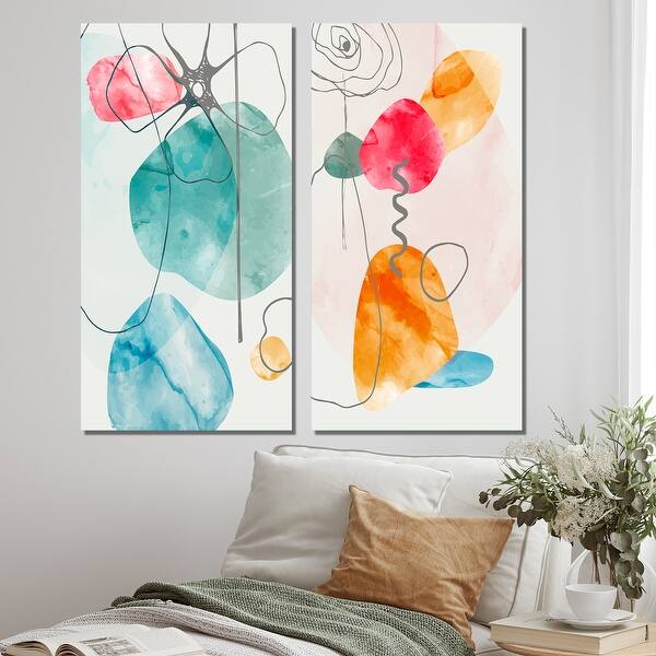 Designart 'Trendy Abstracts With Colorful Shapes IV' Geometric Set of 2 ...
