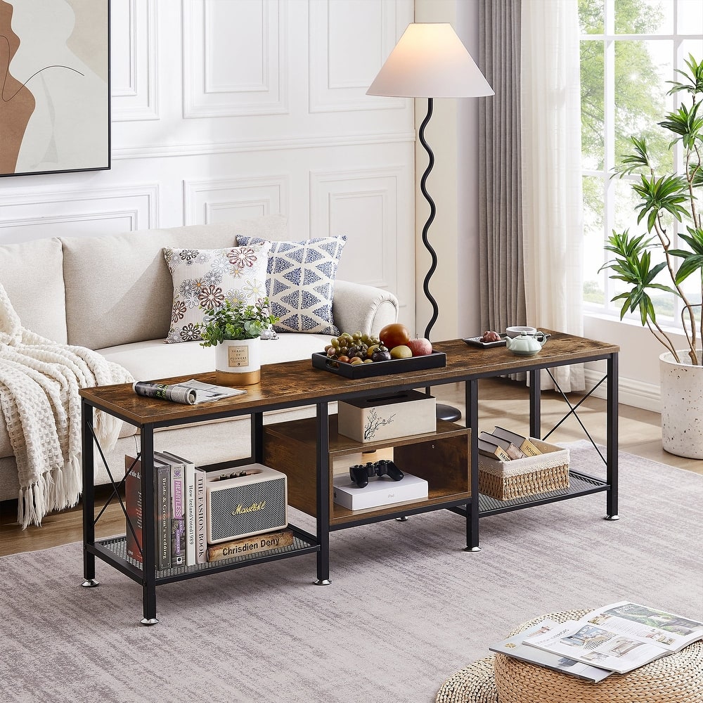 VECELO Large TV Console and TV Cabinet Industrial Entertainment Center for TVs up to 77, TV Stand