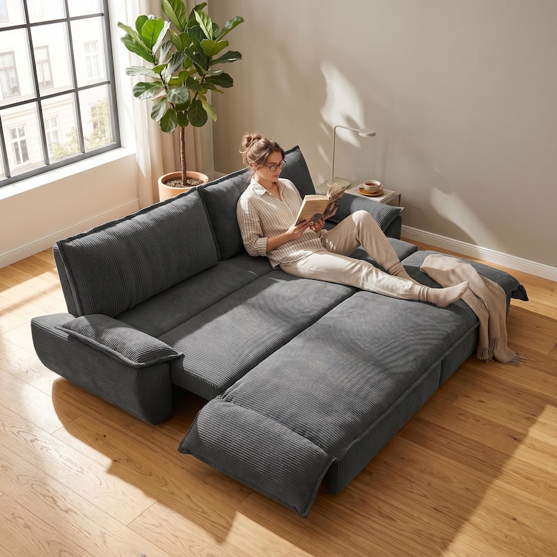 Homy Casa 73.2''/94.5" Queen/King Pull Out Sofa Bed, 3-in-1 Corduroy/Velvet Sleeper Couch