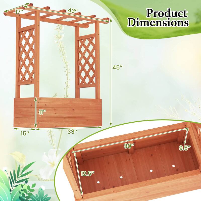 Costway 1/2 PCS Wooden Raised Garden Bed with Trellis & Hanging Roof