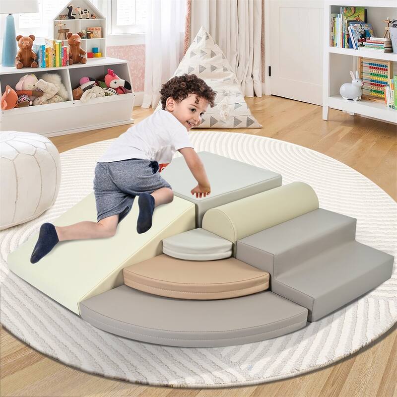 7 Piece Pizza Shape Foam Climbing Blocks for Toddlers - Grey