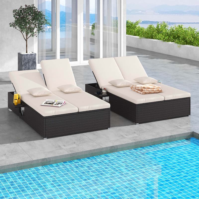 Costway Outdoor Patio Daybed PE Wicker Double Chaise Lounge with - See Details