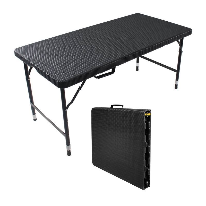 4ft Rattan Folding table for Indoor&Outdoor, Portable Foldable table Rattan Plaited Black