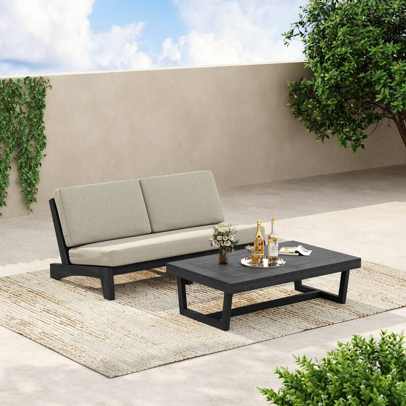 3-Seat Outdoor Sofa Set with Solid Wood Coffee Table, Weather-Resistant Cushions