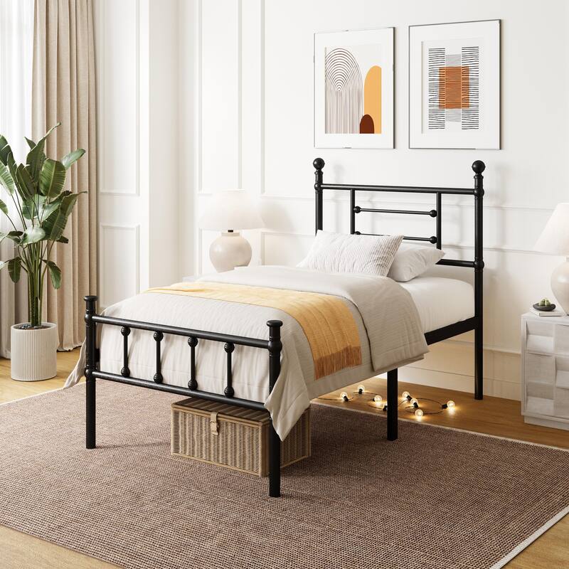 Black Metal Bed Frame with Headboard and Underbed Storage, Easy Assembly