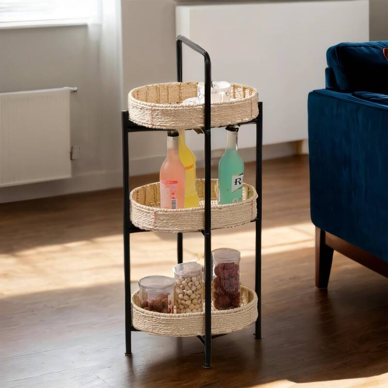 3-Tier Woven Tray Table - Oval Paper Rope Tray Table for Living Room
