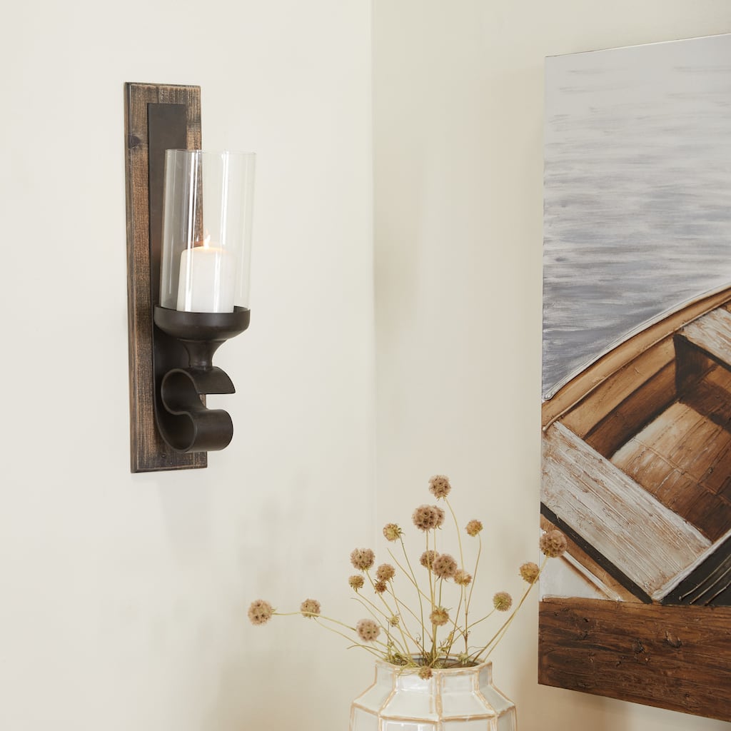 Brown Wood Single Candle Wall Sconce - 5"L x 6"W x 20"H