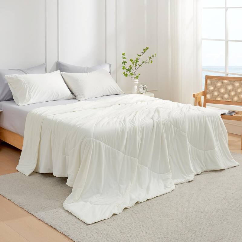 Dual-Sided Cooling Comforter Queen, Lightweight Cooling Blanket, Breathable Silk Smooth Summer Comforter for Hot Sleepers