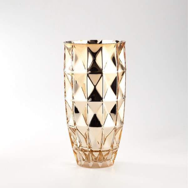 10” Gold Colored Geometric Pattern Handblown Glass Tabletop Decor - N/A