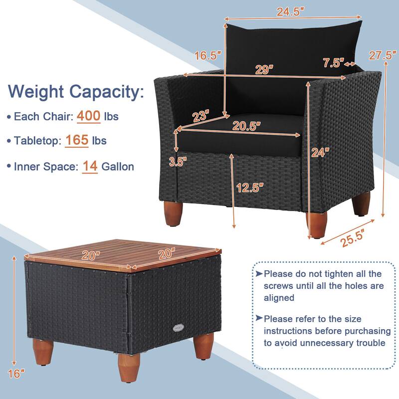 Gymax 3PCS Patio Rattan Conversation Set Outdoor Furniture Set w/