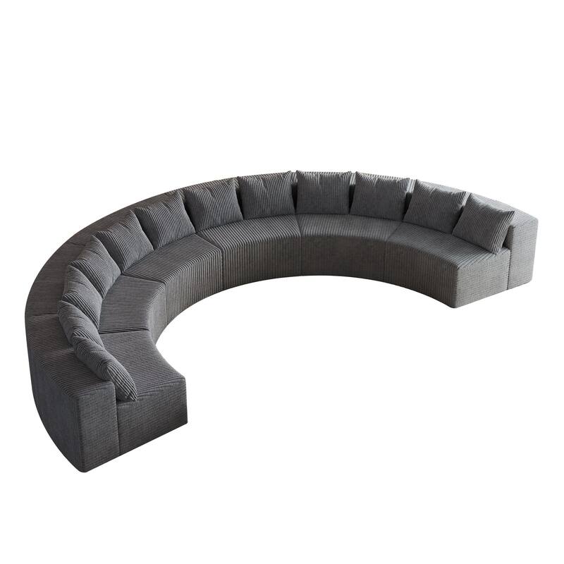 181" Corduroy Modular Curved Sectional Sofa with 12 Pillows, 6-Piece Semi-Circular Design