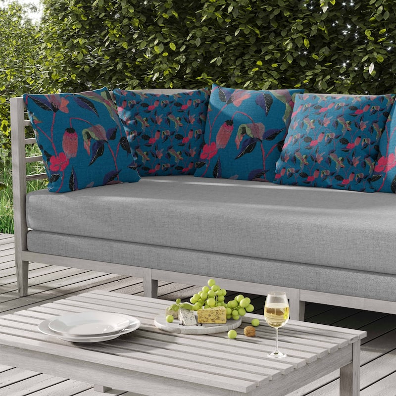 Nature's Embroidery Indoor/Outdoor Reversible Throw Pillow Blue and Pink
