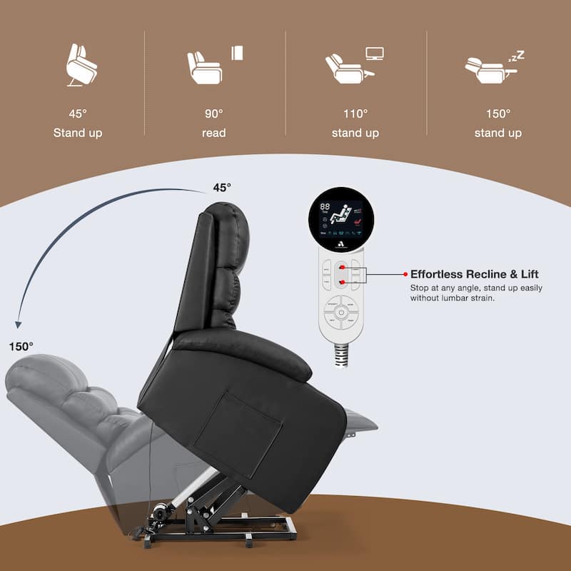 Oversized Power Lift Recliner Chair with Massage & Heat, PU Leather, USB Port, Cup Holders & Pockets