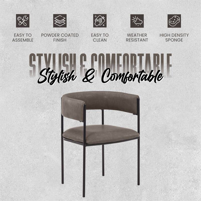 Dining Chair in Leather with Open-Back and Powder Coated Iron Legs Set of 2