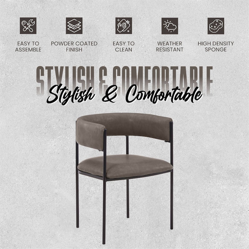 Leather Dining Chair with Open-Back Design and Powder Coated Iron Legs