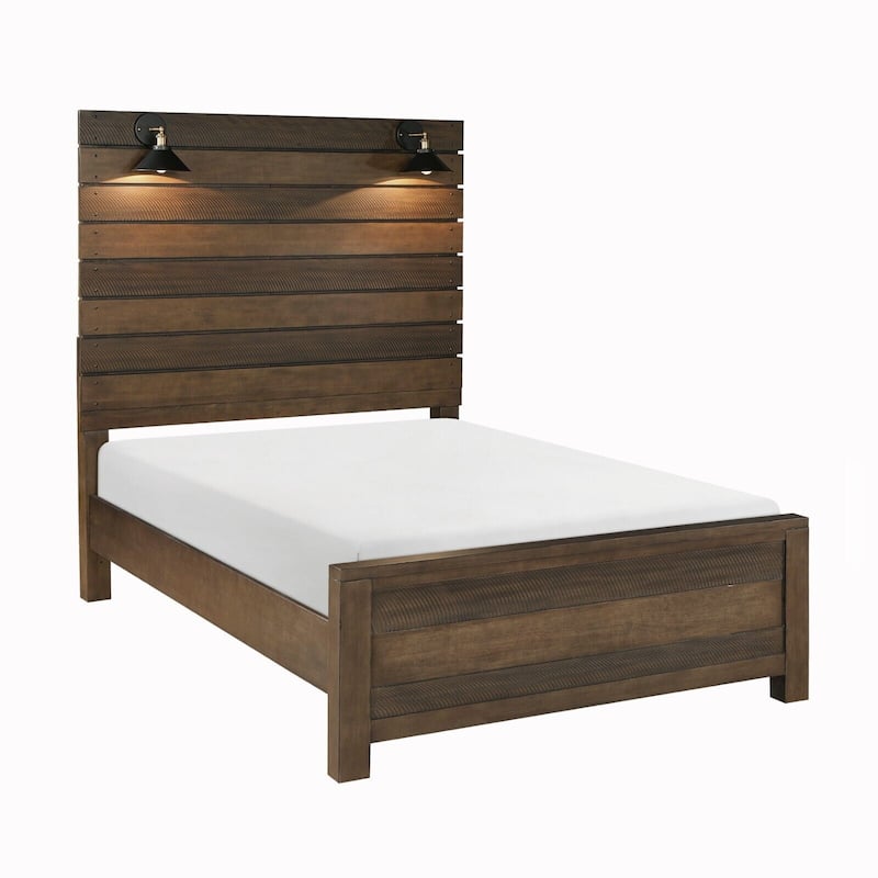 Antique Brown Finish 1pc Bed with LED Lampshades