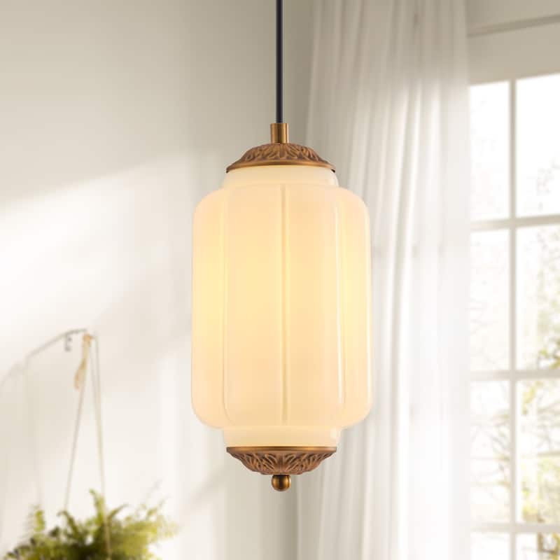 Starsky 1-Light Retro Pumpkin Shaped Slim Cylindrical Glass Pendant - White