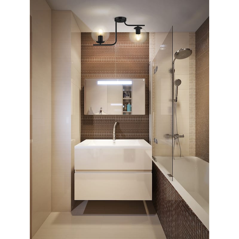 Eglo Marojales 2-Light Black Semi Flush Mount with Clear Glass