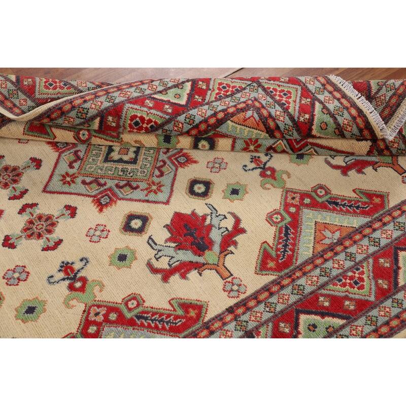 Beige Kazak Area Rug Handmade Oriental Wool Carpet - 4'9" x 6'7"