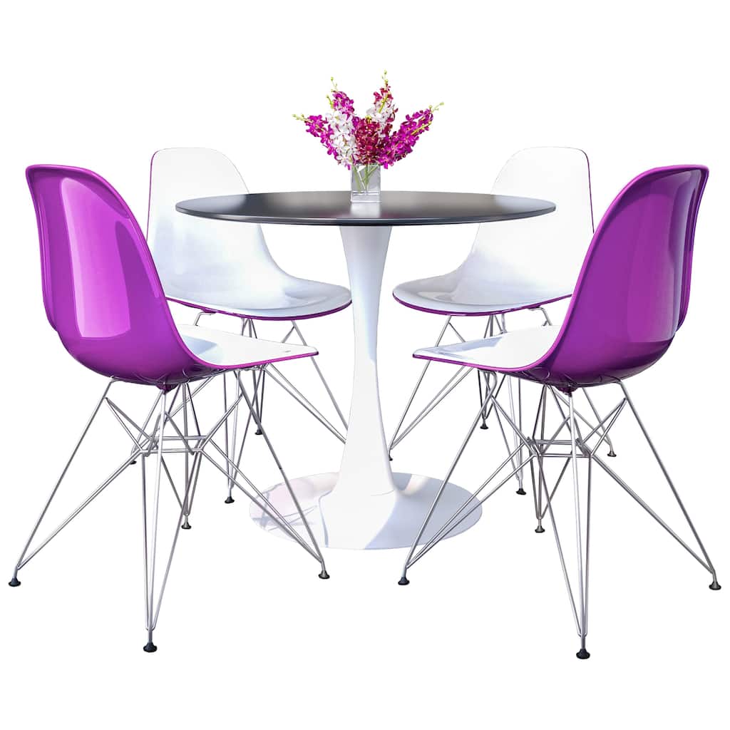 Bristol 5-Piece Dining Set 35" Round MDF Tabletop Powder Coated Iron Base Dining Table with 4 ABS Ergonomic Plastic Side Chair