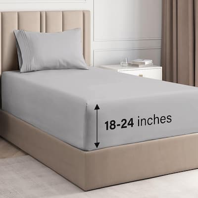 CGK Linens 4 Piece Solid Microfiber Extra Deep Pocket Bed Sheet Set