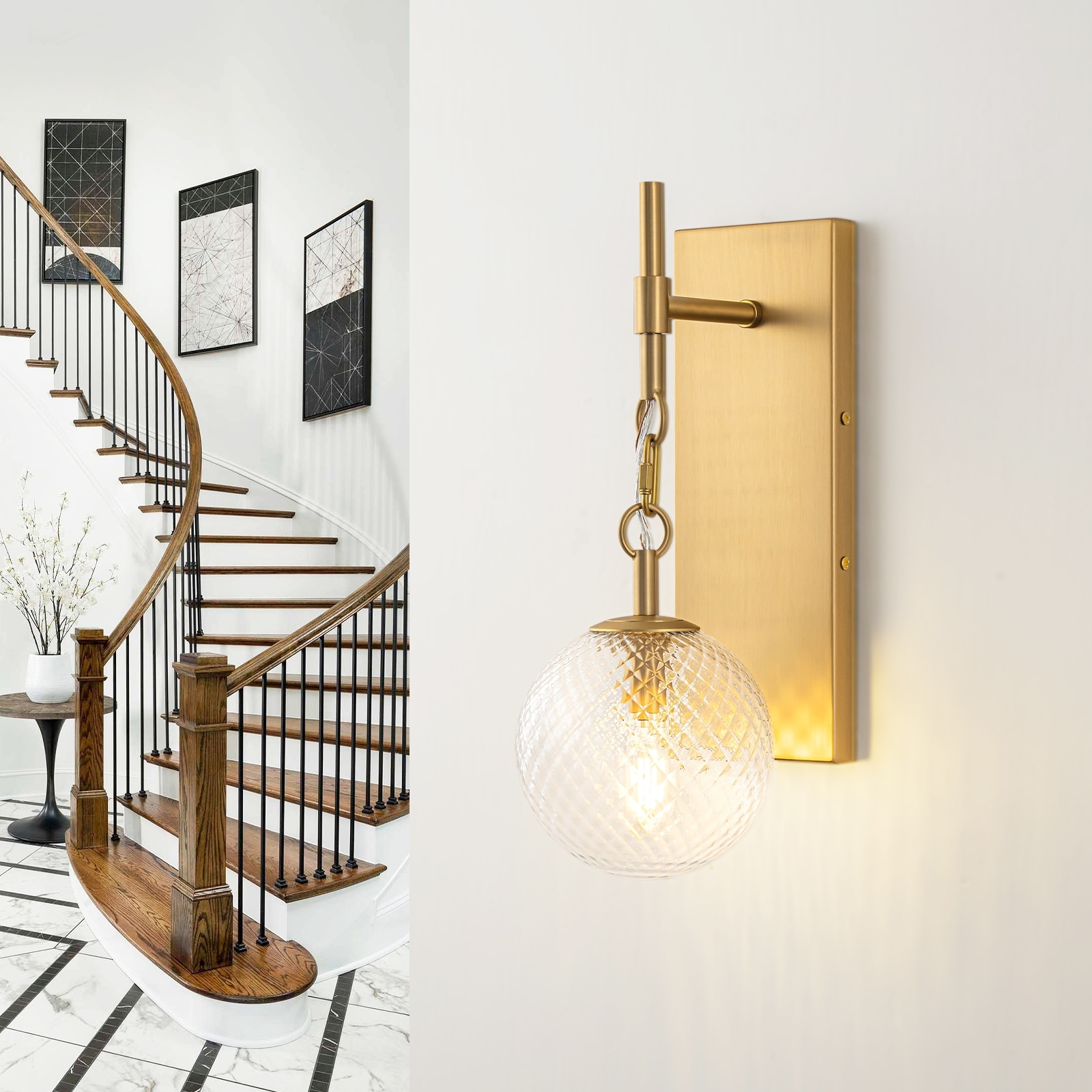 Modern Luxury Wall Sconce Vanity Wall Light Clear Glass Globe Shade - W5.31 x H14.29 inch