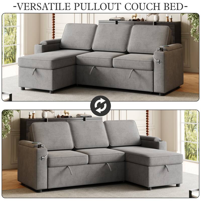 Sleeper Sofa with Storage, Cup Holder and USB Charging Port,Couch with Pull Out Bed, Daybed for Living Room Bedroom