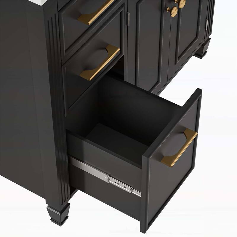 Freestanding Vanity Set with One Tip-out Drawer,3 Side Drawers,Adjustable Shelf