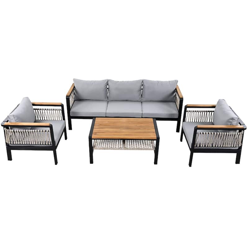 4-Piece Outdoor Cnversation Sectional Sofa Set with Water-Resistant Cushions and Coffee Table
