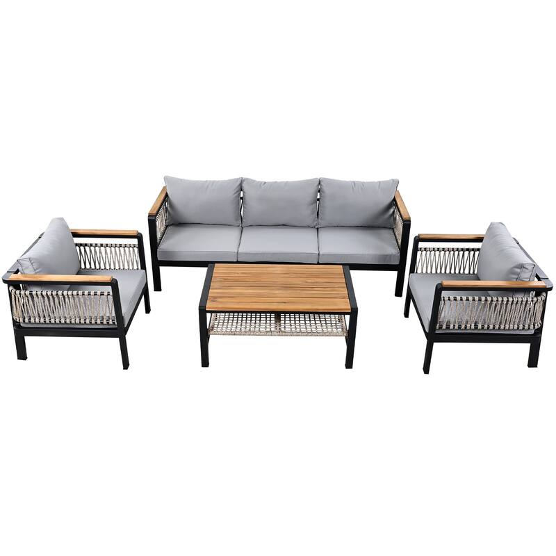 4-Piece Outdoor Conversation Sofa Set with Acacia Wood Coffee Table by Leisure Zone
