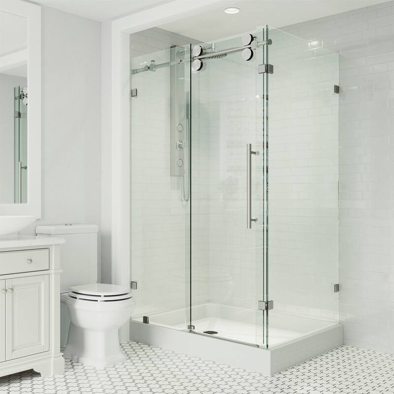VIGO Winslow Frameless Sliding Shower Enclosure - 36"D x 48"W x 80"H, Left - Stainless Steel