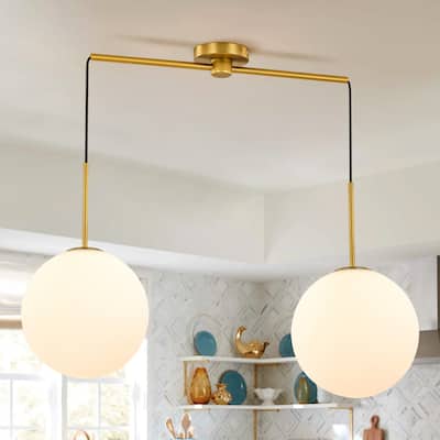 2-Light Modern Gold Linear Opal Frosted Glass Globe Bubble Kitchen Island Lights/Pendant