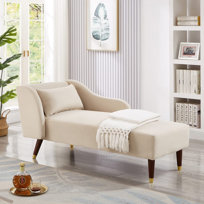 Modern Chaise Lounge Chair Velvet Upholstery - Beige