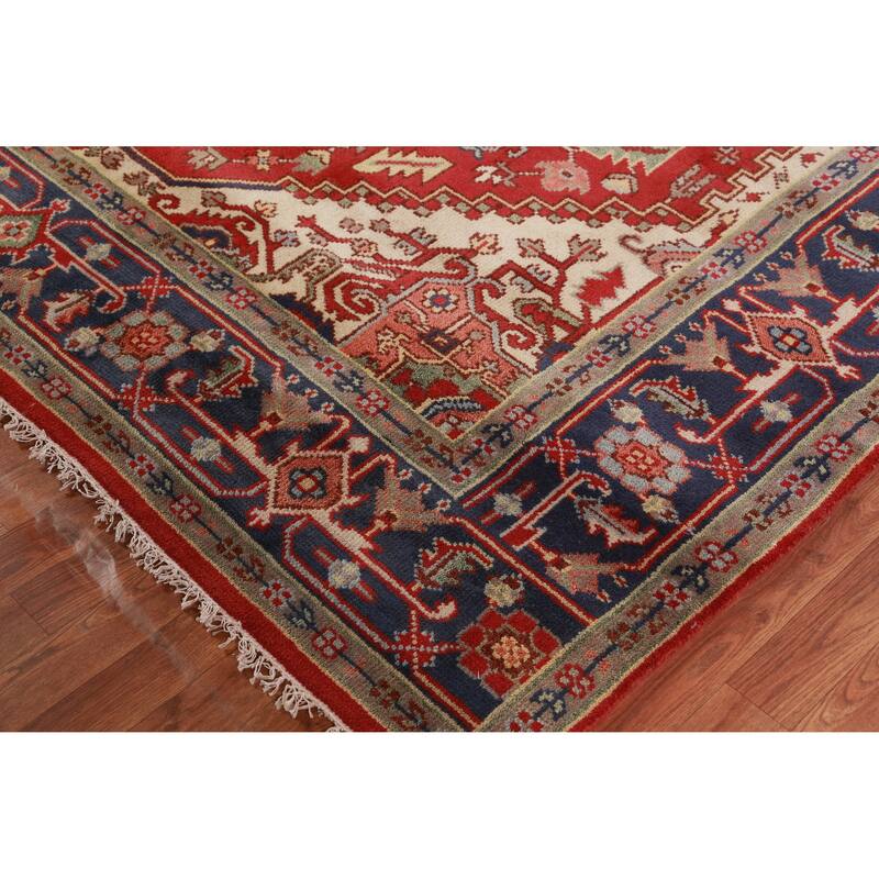 Hand Knotted Oriental 100% Wool Carpet Traditional Medallion Red Heriz (serapi) Area Rug - 9' 11'' X 7' 10''