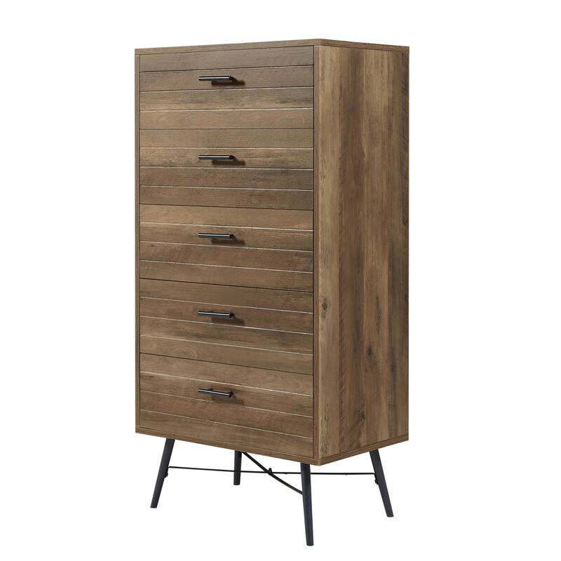 Stylish Spacious Dressing Drawer Storage Wardrobe with 5 Drawers, for Bedroom Hallway, Rustic Walnut