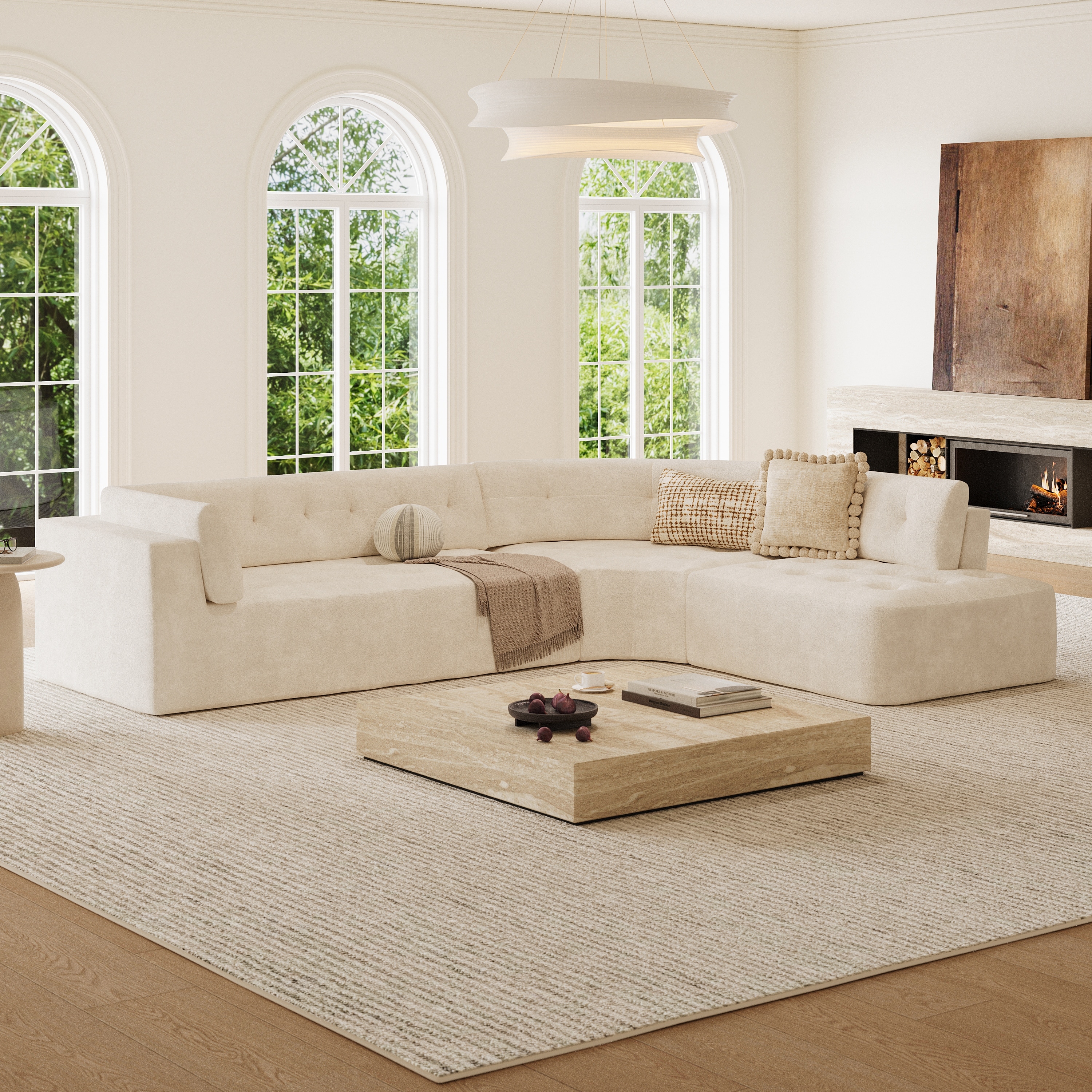 Christopher Knight Home - Modern L-Shaped Corner Sectional Sofa, Fully Upholstered Arms, Curved Right-Hand Facing, Tufted Design