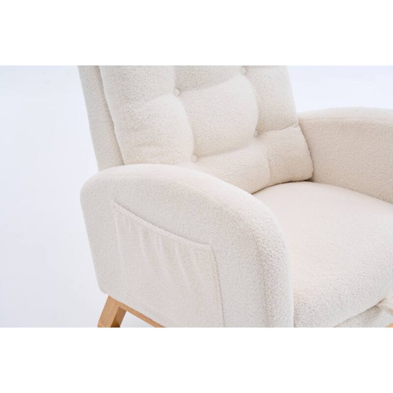 Plush Rocking Chair with Adjustable Footrest and Storage Pocket