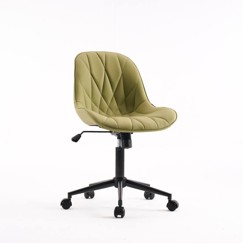Armless Swivel Office Chair, Faux Leather Task Chairs with Wheels