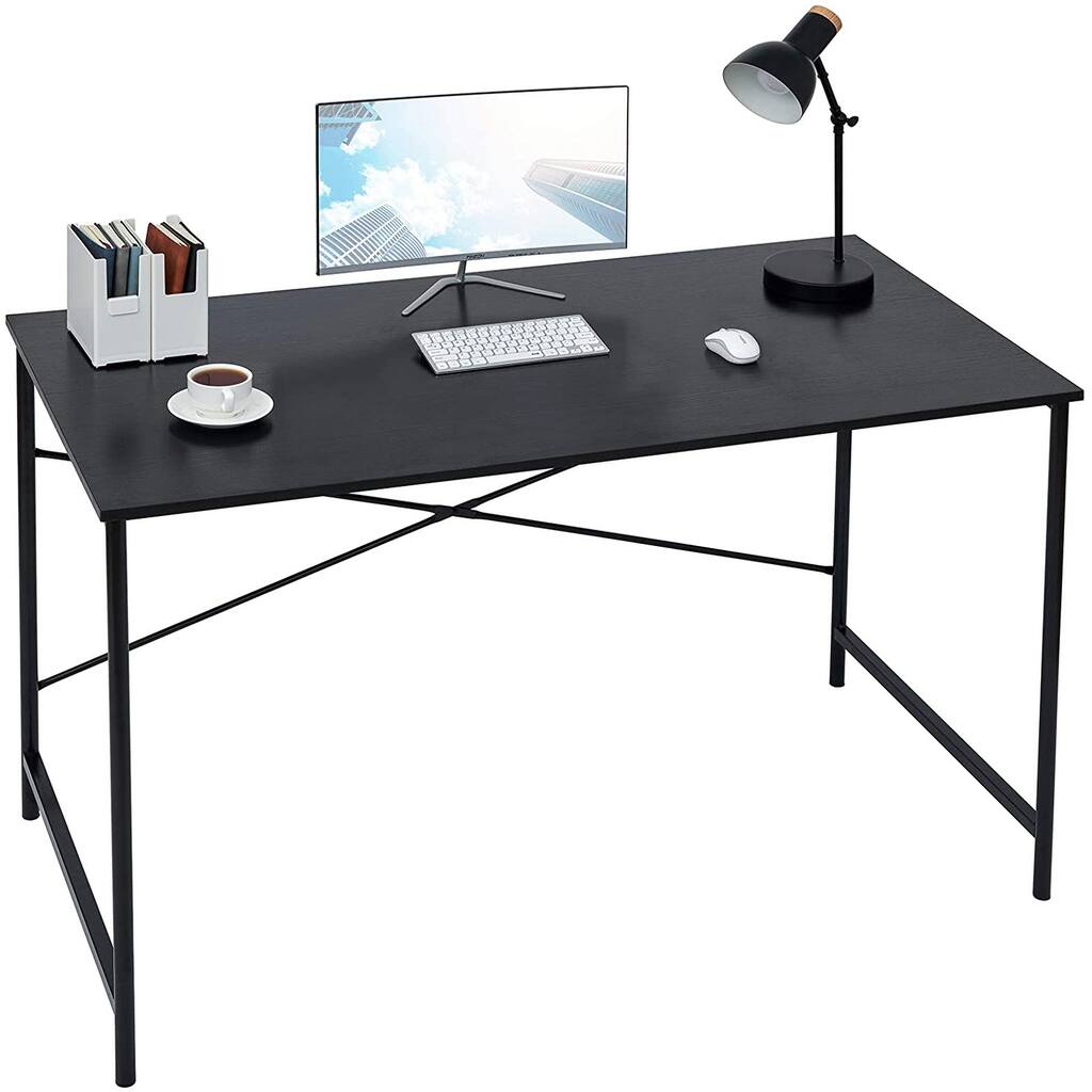 Homylin 47" Modern Computer Desk with Metal Frame, Oak or Black Wood