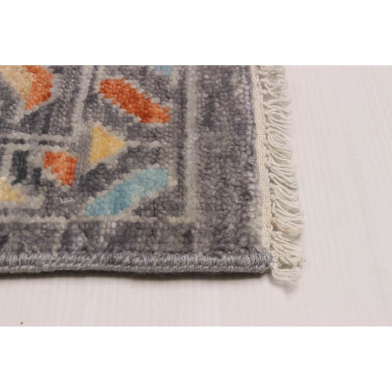 ECARPETGALLERY Hand-knotted Modern Oushak Dark Grey Wool Rug - 9' 1" x 12' 5"