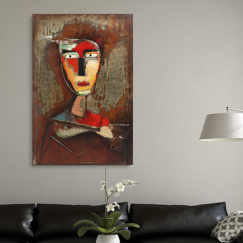 "Homme 3" Mixed Media Iron Hand Painted Dimensional Wall Art