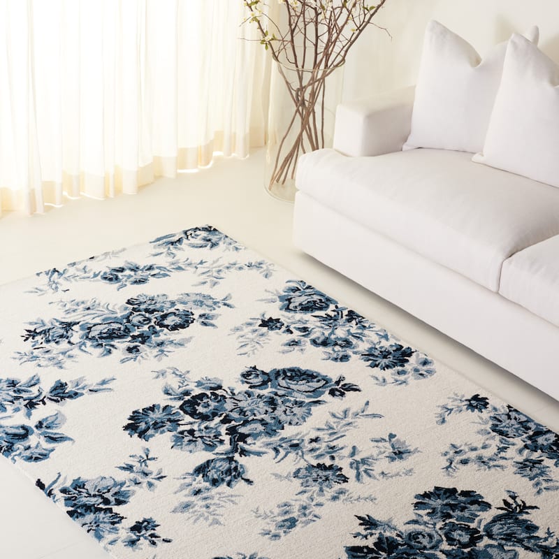 SAFAVIEH Hand-Tufted Lauren Ralph Lauren Ayaka Traditional Wool Rug - 5' x 8' - Ivory/Navy