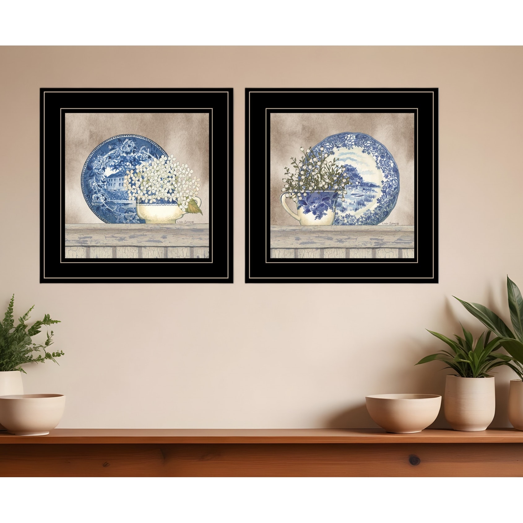 HomeRoots Set Of Two The Farmhouse Blues Black Framed Print Wall Art