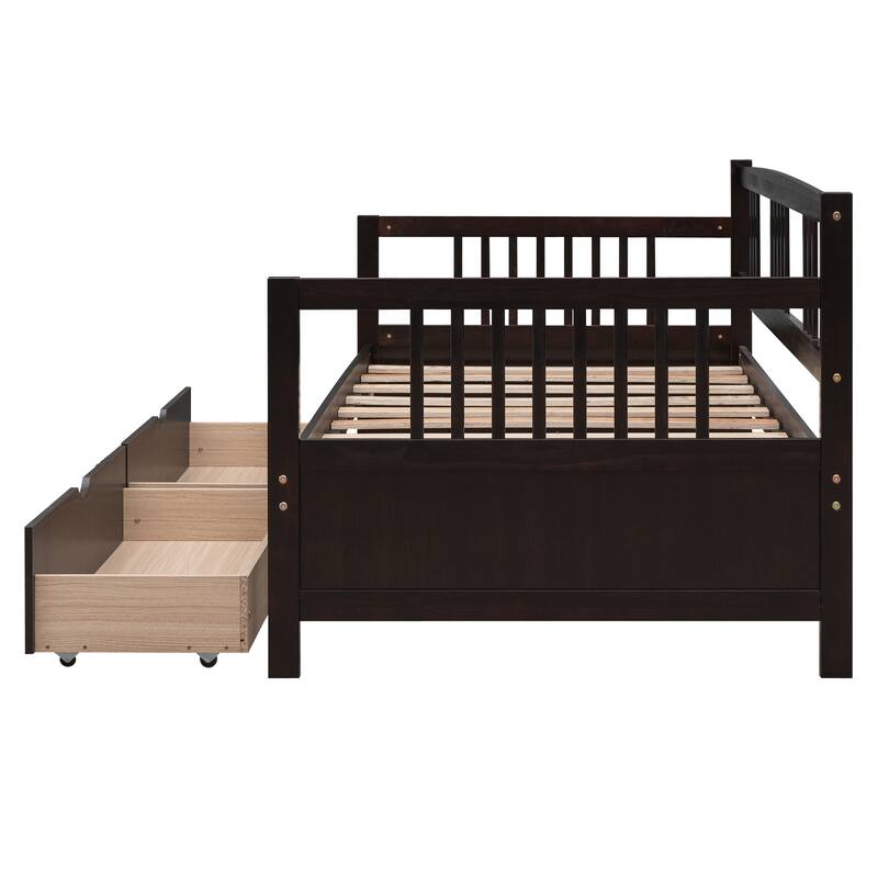 Twin Size Wooden Daybed with 2 Drawers, Space-Saving Storage, Espresso Finish