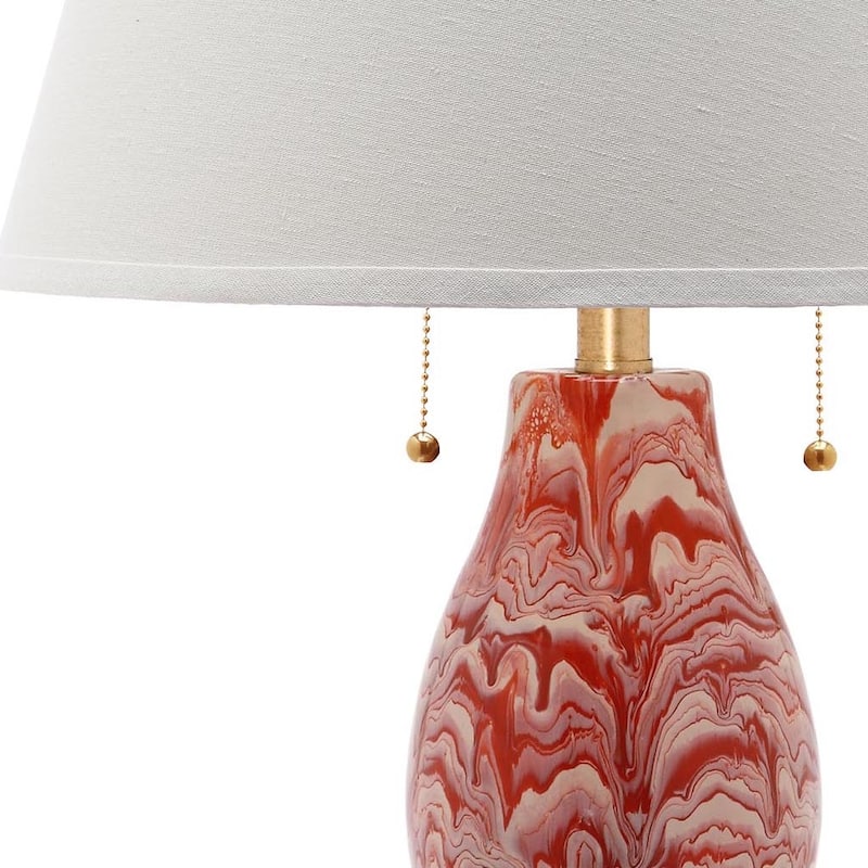 SAFAVIEH Lighting 29-inch Orange and White Color Swirls Glass Table Lamp (Set of 2) - 17"x17"x28"