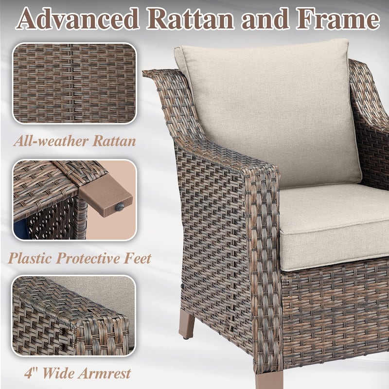 Rattan Patio Sofa Chair Set with Ottomans - Brown